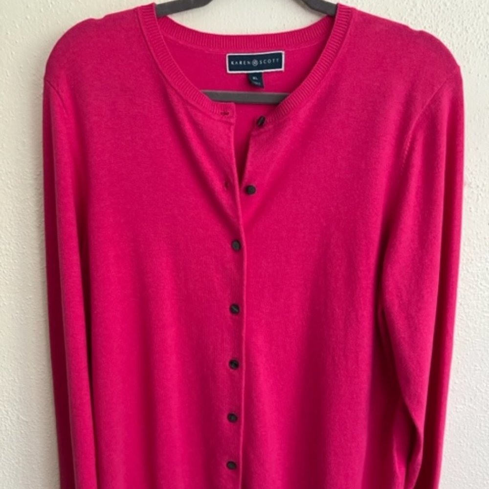 KAREN SCOTT Hot Pink Cardigan Sweater, XL